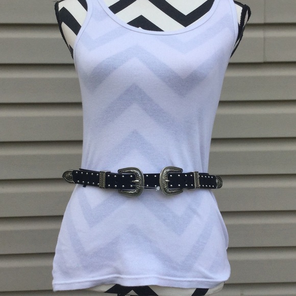 New Express Studded Double Buckle Western Belt - Picture 6 of 7